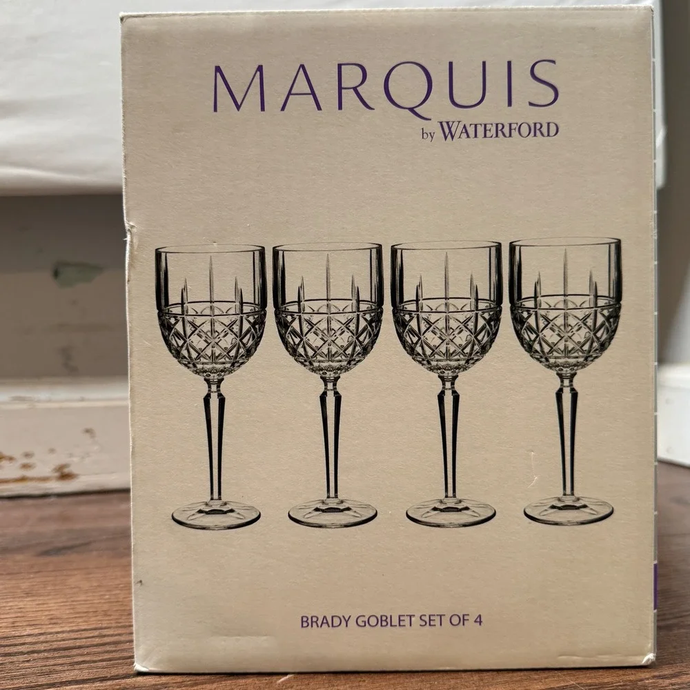 Marquis by Waterford Brady Goblet Set of 4 Crystal Wine Water Glasses 40017072